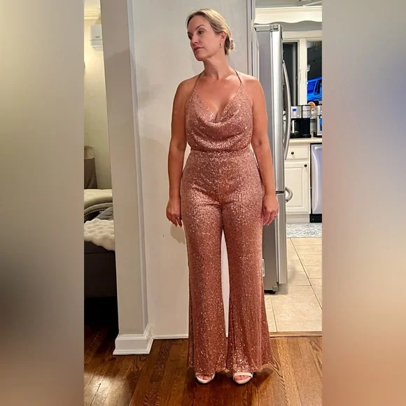 12th Tribe Rose Gold Sequin Jumpsuit - Picture 1 of 5